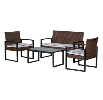 Elina 4-Piece Modern Coastal Faux Wicker Conversation Outdoor Patio Set - JONATHAN Y